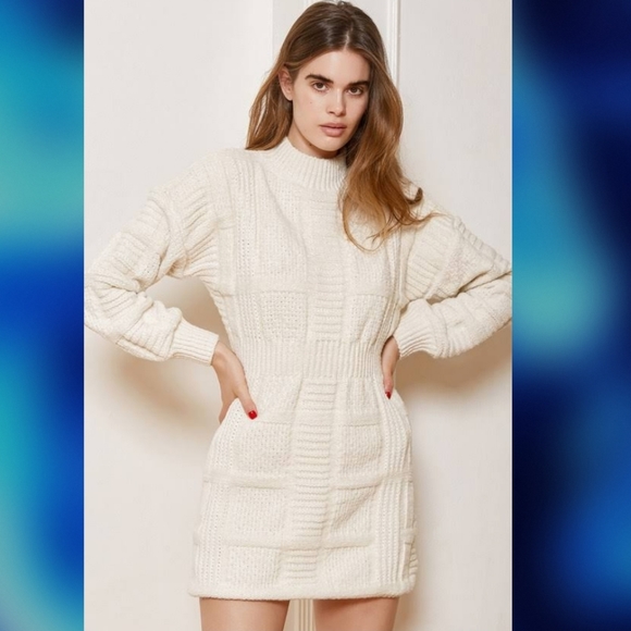 LULU'S Patchwork It Cream Cable Knit Cutout Sweater Dress/ M. - Picture 14 of 14